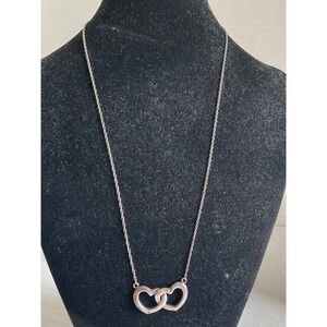 925 Sterling Silver Always & Forever engraved double heart necklace Vintage